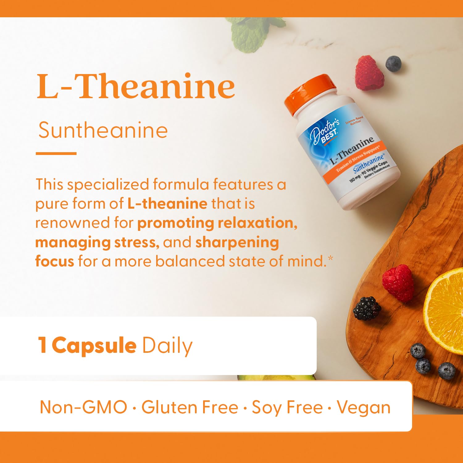 Doctor's Best L-Theanine Contains Suntheanine, Helps Reduce Stress & Sleep, Non-GMO, Gluten Free, Vegan, 150 mg (DRB-00197), 90 Count - Maple Wellness Supplements