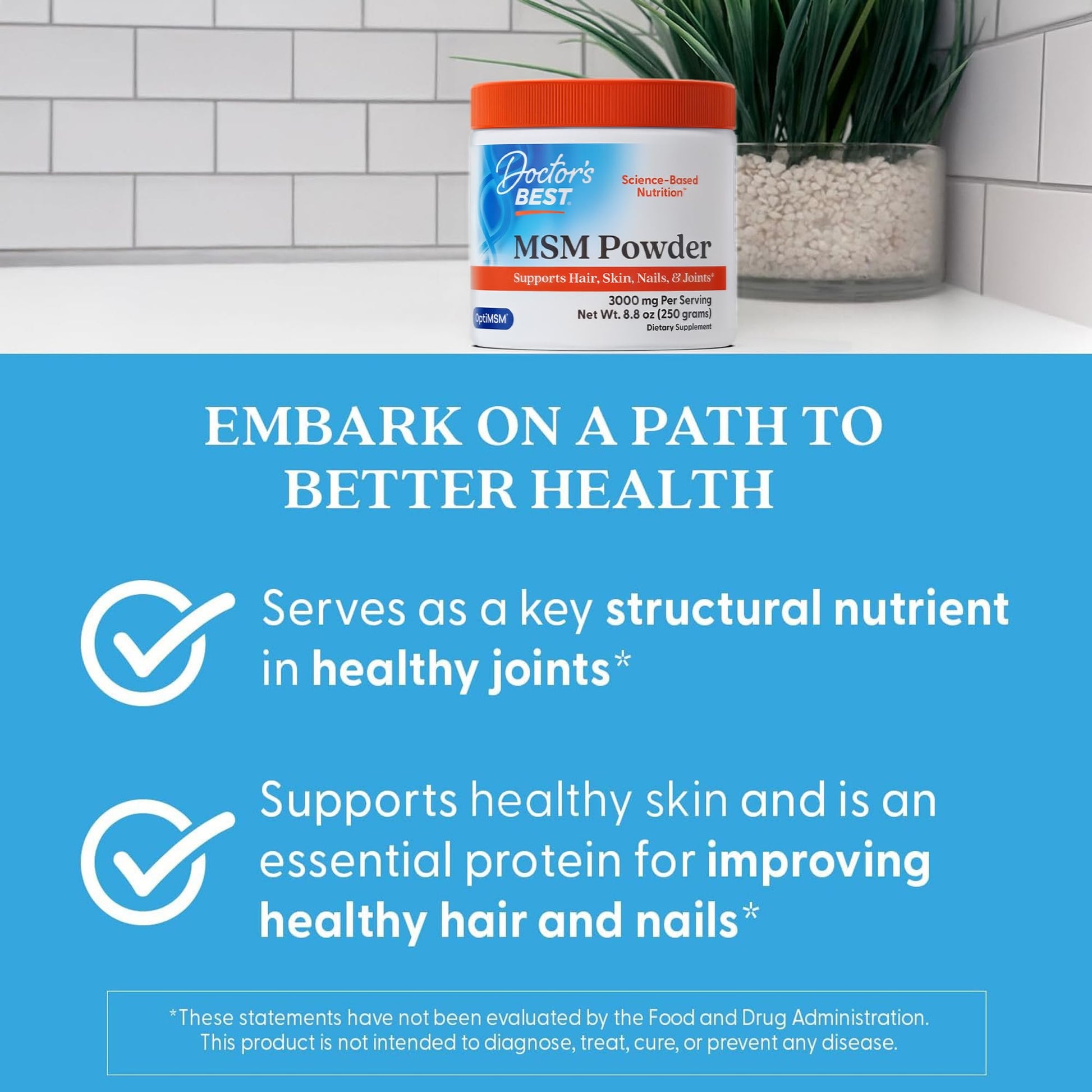 Doctor's Best MSM Powder Supplement for Men & Women - Supports Hair, Skin, Nails, Joint Health, & Mobility, Delivers Beneficial Sulfur with OptiMSM - Maple Wellness Supplements