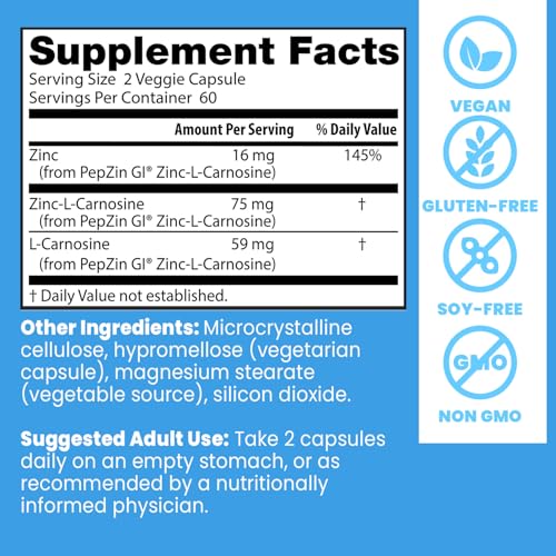 Doctor's Best PepZin GI, Zinc-L-Carnosine Complex for Men & Women - Zinc Carnosine Supplement Caps for Gut Health, Digestive Support, & Stomach Comfort - Maple Wellness Supplements