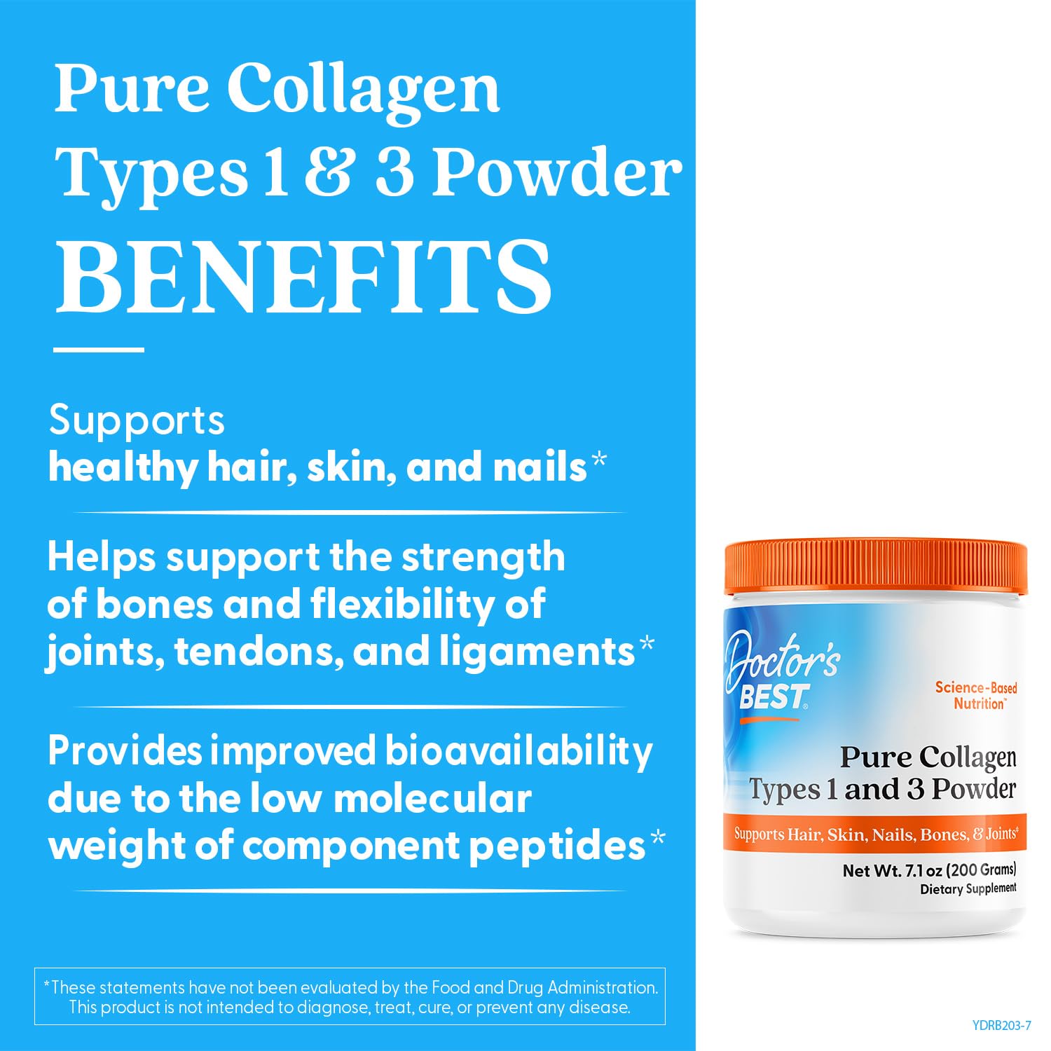 Doctor's Best Pure Collagen Types 1 & 3, Promotes Healthy Skin Hair & Nails – Bone & Joint Support, 7.1 Ounce (Pack of 1) - Maple Wellness Supplements