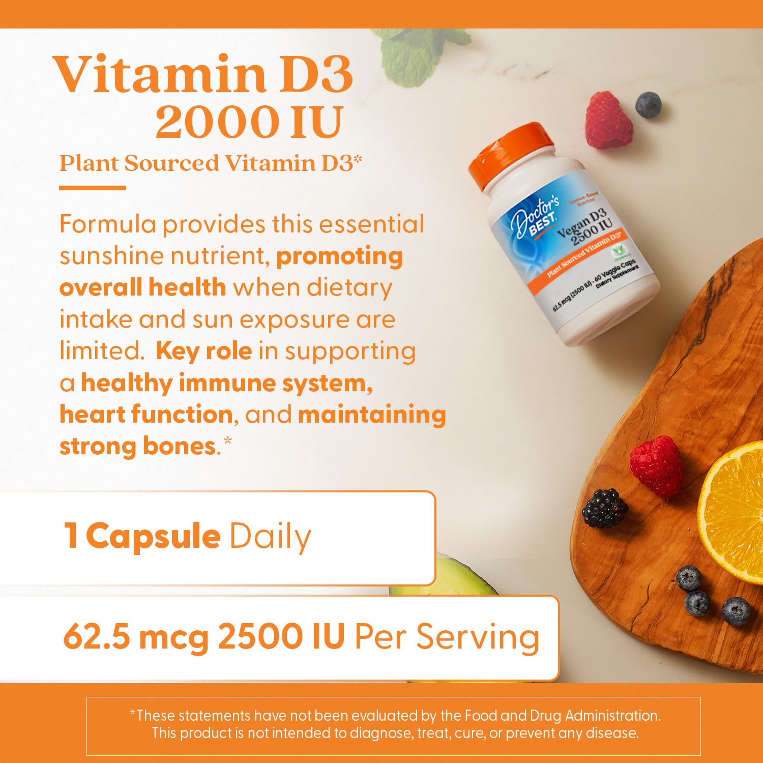 Doctors Best Vegan Vitamin D3 2500 IU Veg Caps - Vegan Vitamin D Supplement for Men & Women, Helps Support Calcium Absorption, Heart Health & Immune Support, - Maple Wellness Supplements