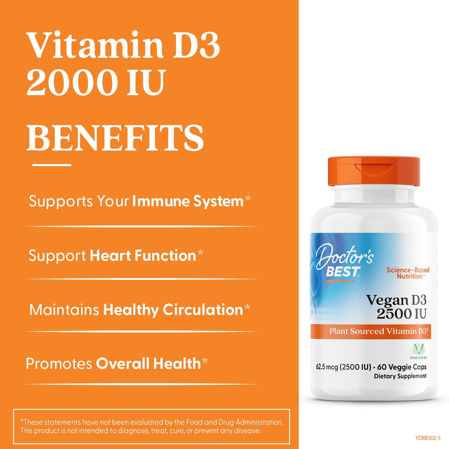 Doctors Best Vegan Vitamin D3 2500 IU Veg Caps - Vegan Vitamin D Supplement for Men & Women, Helps Support Calcium Absorption, Heart Health & Immune Support, - Maple Wellness Supplements