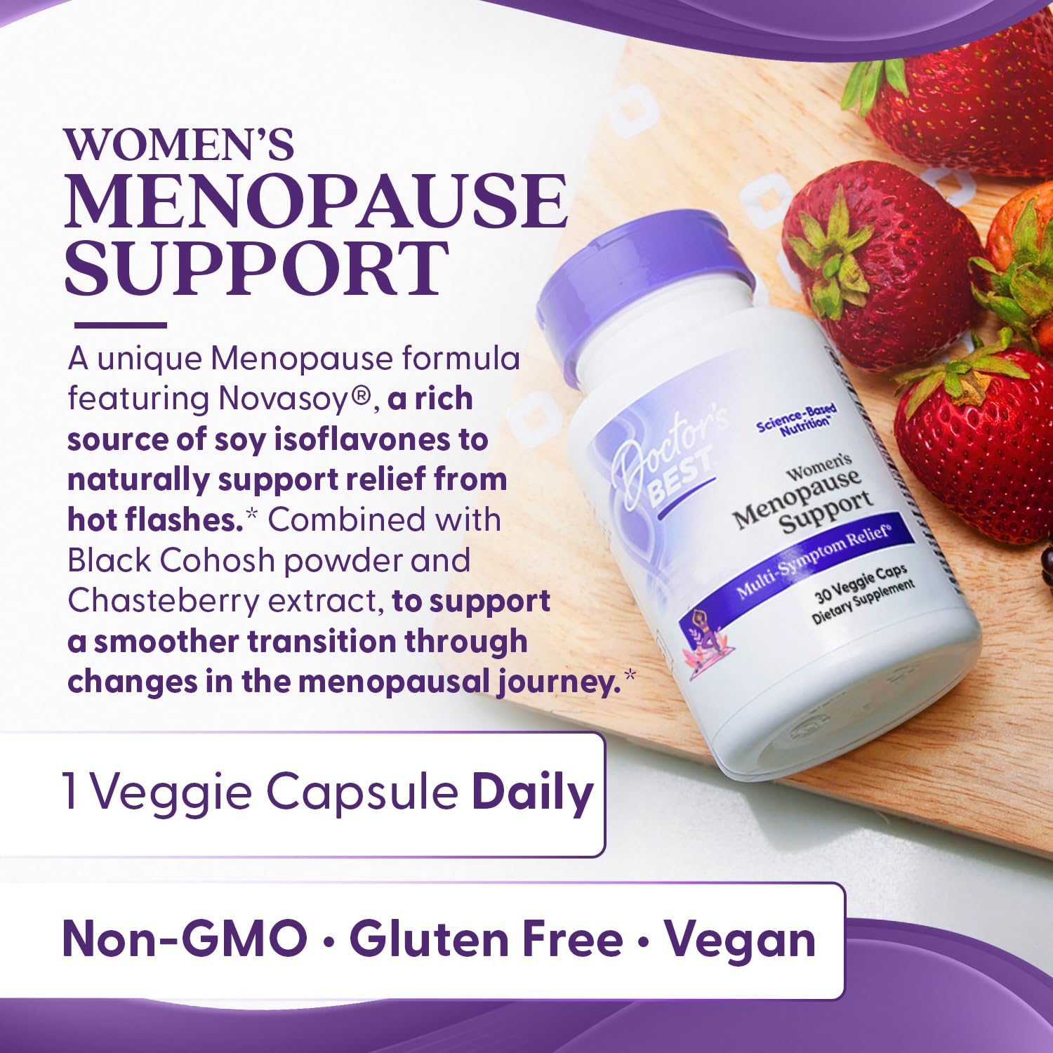 Doctors Best Womens Menopause Support (Soy Isoflavone, Black Cohosh, Chaste Tree), Multi-Symptom Relief, Non-GMO, Gluten Free, Vegan 30 Veggie Caps - Maple Wellness Supplements