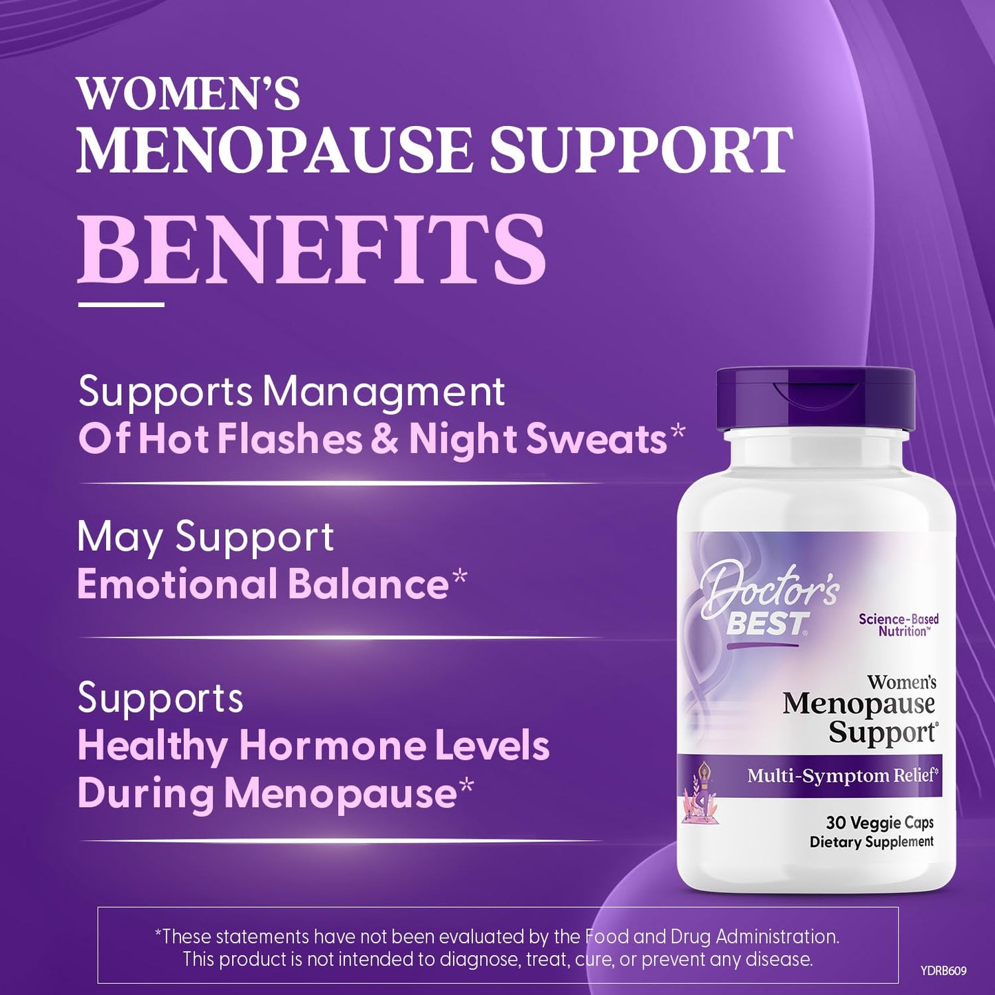 Doctors Best Womens Menopause Support (Soy Isoflavone, Black Cohosh, Chaste Tree), Multi-Symptom Relief, Non-GMO, Gluten Free, Vegan 30 Veggie Caps - Maple Wellness Supplements