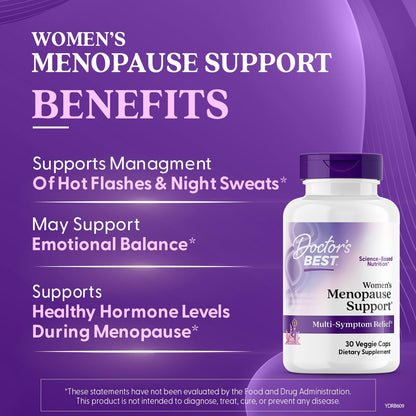 Doctors Best Womens Menopause Support (Soy Isoflavone, Black Cohosh, Chaste Tree), Multi-Symptom Relief, Non-GMO, Gluten Free, Vegan 30 Veggie Caps - Maple Wellness Supplements