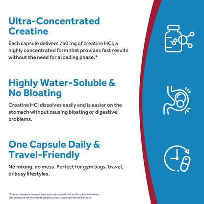 Doctor's Recipes Creatine HCl Capsules, 750 mg, Creatine Hydrochloride for Women & Men, Strength & Recovery, Brain Health, Fast Absorbing, Vegan, 90 Capsules - Maple Wellness Supplements