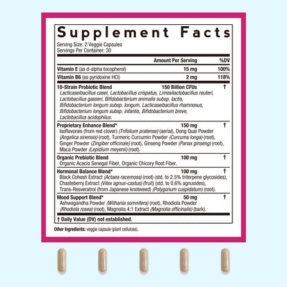 Doctor's Recipes Menopause Probiotic Supplements for Women, Black Cohosh for Menopause Hot Flashes, Probiotics with Ashwagandha, Dong Quai, Supports Energy, 60 Capsules - Maple Wellness Supplements