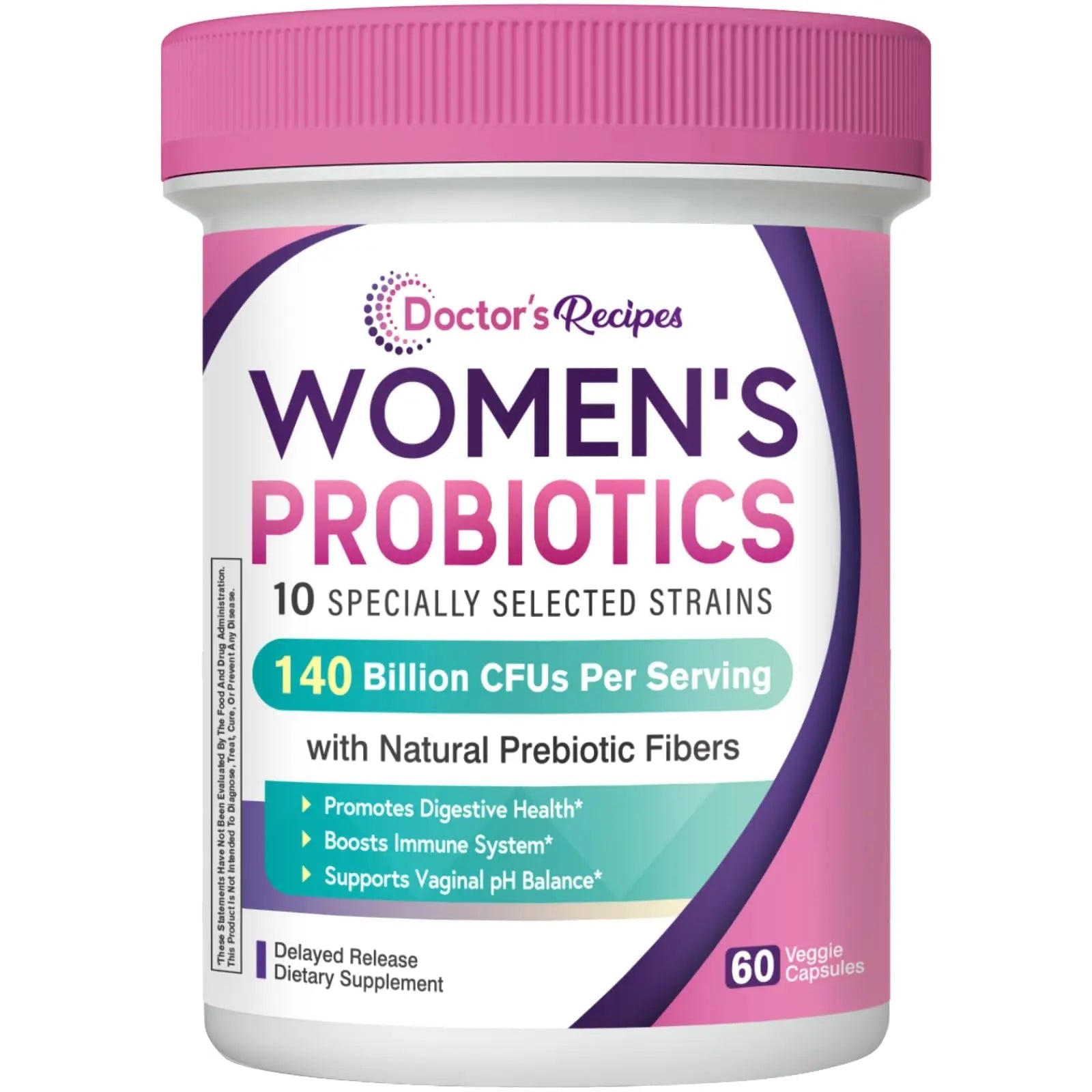 Doctor's Recipes Probiotics for Women, Organic Prebiotics and Probiotics for Digestive Health, Vaginal Health, 140 Billion CFU, 10 Strains, Shelf Stable, 60 Capsules - Maple Wellness Supplements