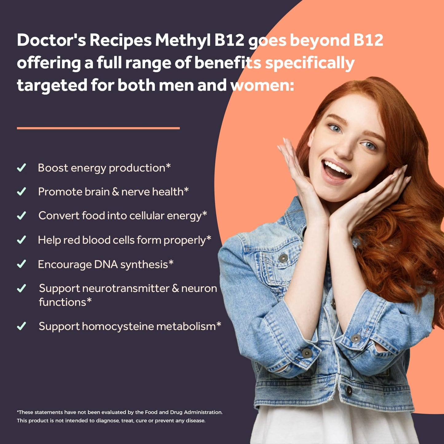 Doctor's Recipes Vitamin B12, Methylcobalamin 5000 mcg 90 Fast Dissolve Tablets, Natural Peach Flavor, Vegan Methyl, Energy Metabolism & Nervous System - Maple Wellness Supplements