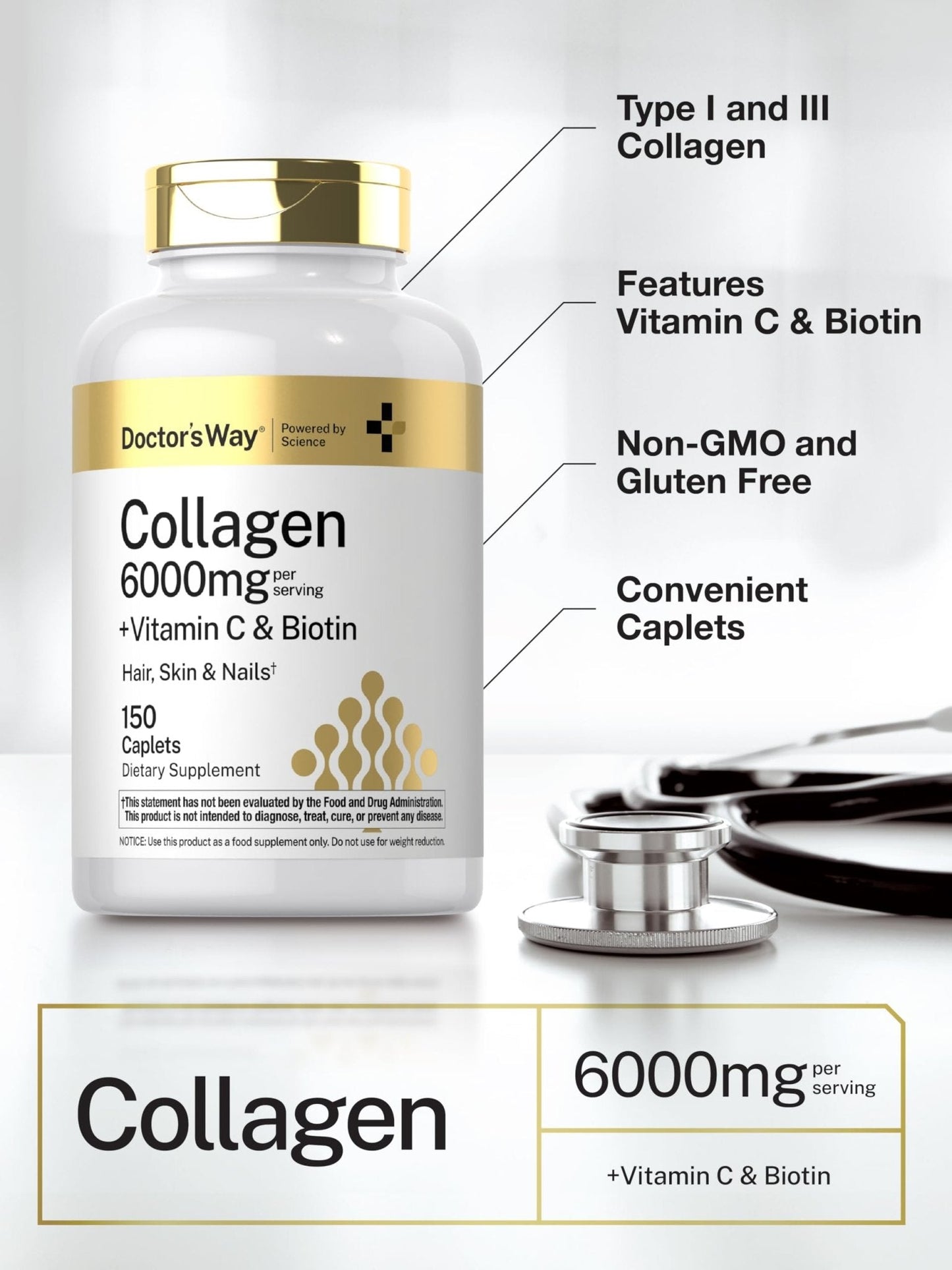 Doctor's Way Collagen Complex | 150 Caplets | with Vitamin C and Biotin | Non-GMO, Gluten Free Supplement - Maple Wellness Supplements