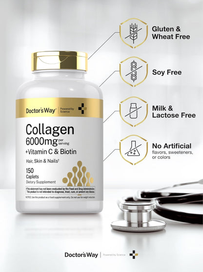 Doctor's Way Collagen Complex | 150 Caplets | with Vitamin C and Biotin | Non-GMO, Gluten Free Supplement - Maple Wellness Supplements