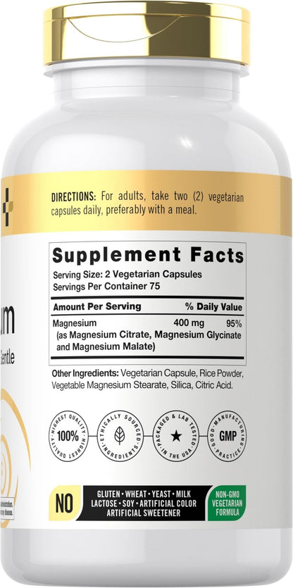 Doctor's Way Triple Magnesium Complex | 150 Capsules | Citrate, Glycinate, & Malate Supplement | Vegetarian, Non-GMO, Gluten Free Formula - Maple Wellness Supplements