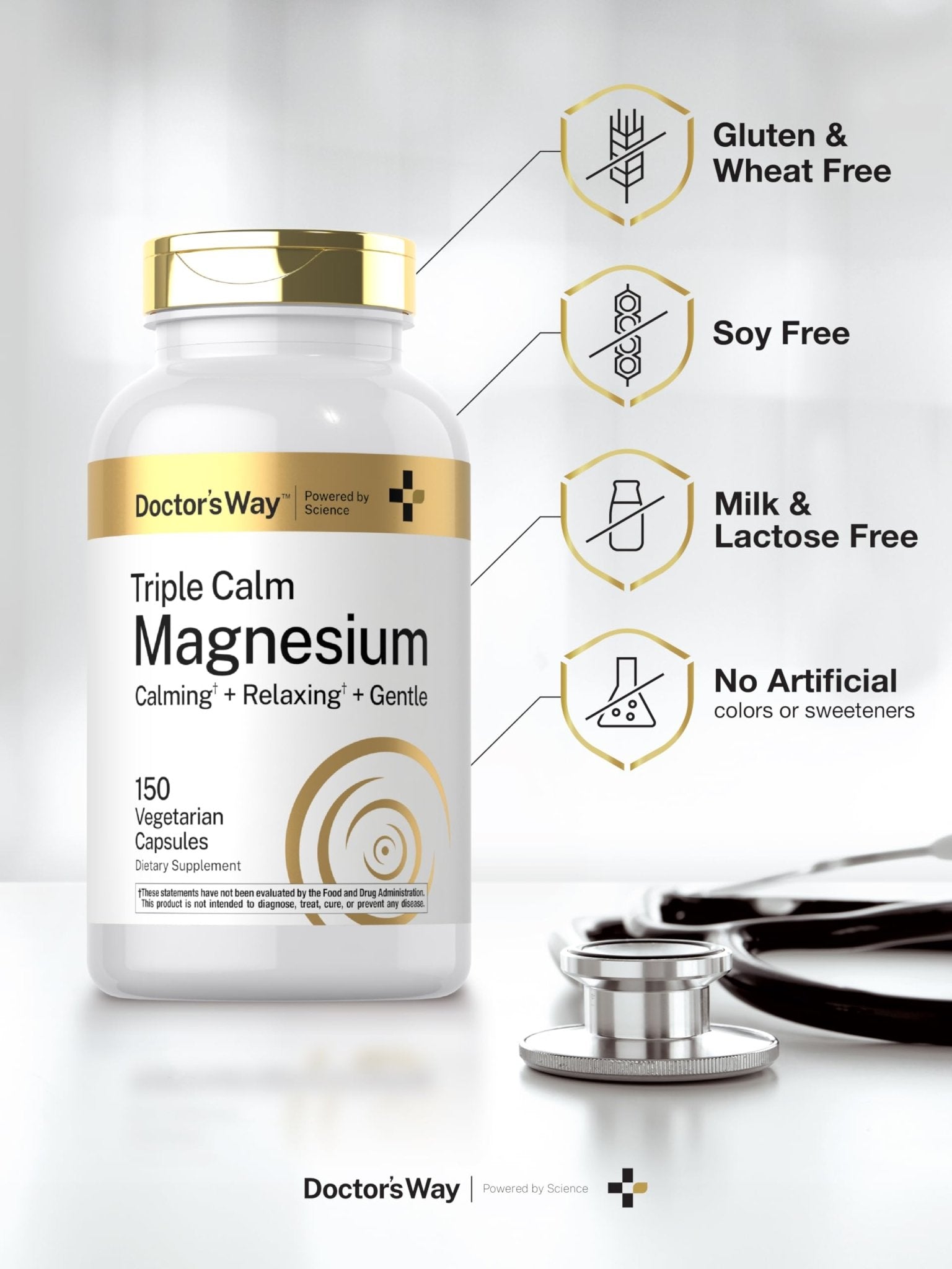 Doctor's Way Triple Magnesium Complex | 150 Capsules | Citrate, Glycinate, & Malate Supplement | Vegetarian, Non-GMO, Gluten Free Formula - Maple Wellness Supplements