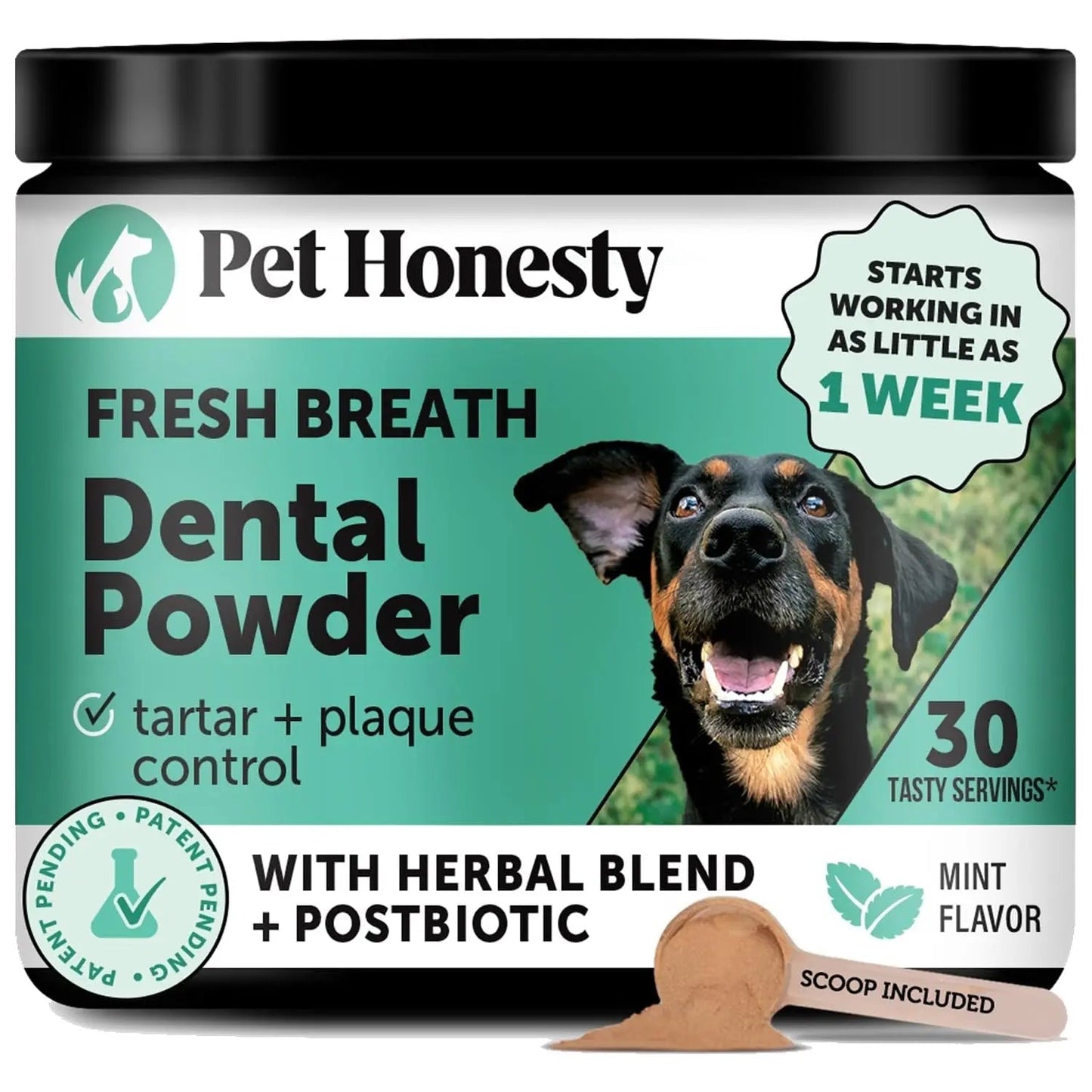 Dog Breath Freshener Dental Powder for Teeth Cleaning Plaque Off, Dental Care for Dogs, Tartar Remover for Teeth with Natural Herbal Blend + Postbiotics (Mint - 30 Servings) - Maple Wellness Supplements