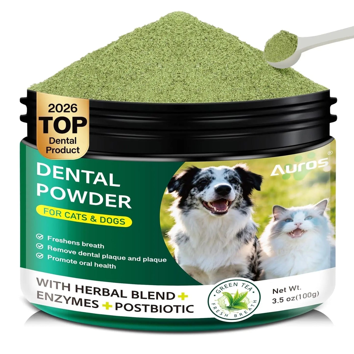 Dog Dental Powder for Teeth Cleaning Plaque & Bad Breath Off, Dental Powder for Dogs Teeth with Natural Herbal Blend & Postbiotics, Dog Teeth Cleaning Powder with Enzymes for Dogs & Cats (3.5oz) - Maple Wellness Supplements