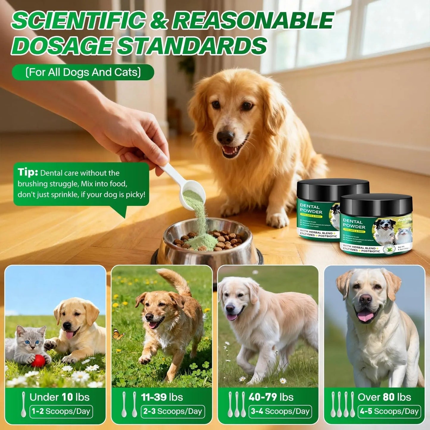 Dog Dental Powder for Teeth Cleaning Plaque & Bad Breath Off, Dental Powder for Dogs Teeth with Natural Herbal Blend & Postbiotics, Dog Teeth Cleaning Powder with Enzymes for Dogs & Cats (3.5oz) - Maple Wellness Supplements