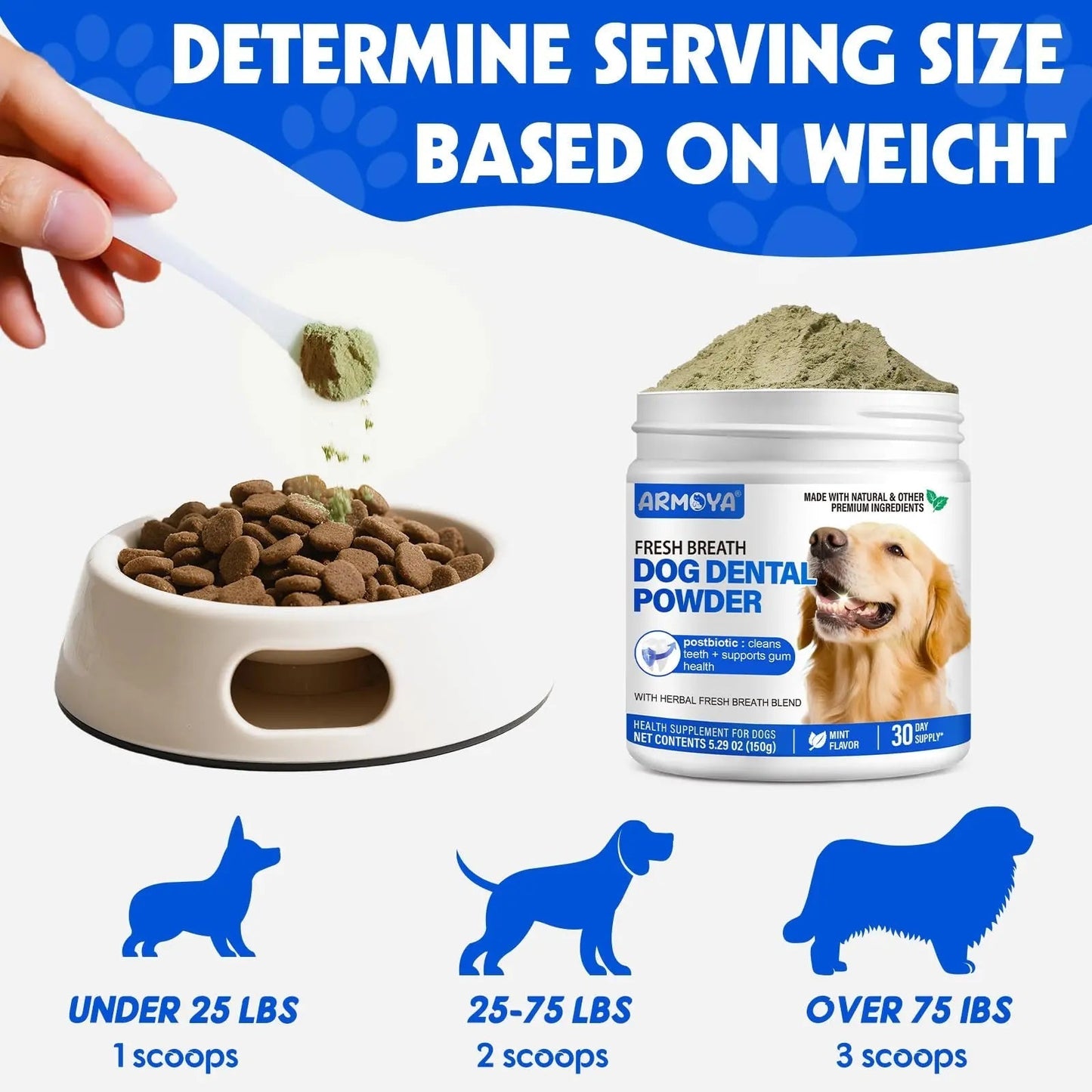 Dog Teeth Cleaning Powder - Dental Powder for Dogs Teeth - Plaque Removal - Supports Gum Health - Tartar Remover with Natural Herb Blend and Postbiotics 30 Day Supply - Mint Flavor - Maple Wellness Supplements
