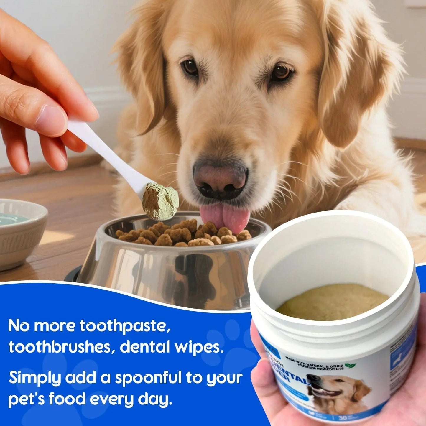 Dog Teeth Cleaning Powder - Dental Powder for Dogs Teeth - Plaque Removal - Supports Gum Health - Tartar Remover with Natural Herb Blend and Postbiotics 30 Day Supply - Mint Flavor - Maple Wellness Supplements