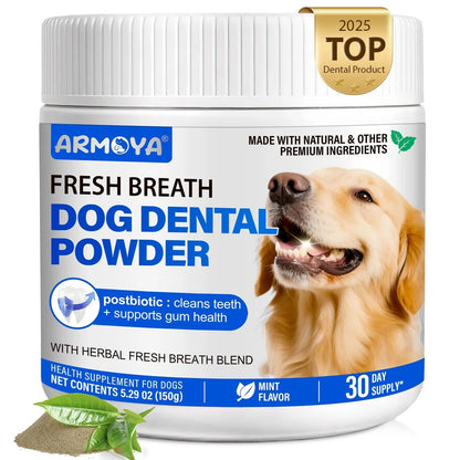 Dog Teeth Cleaning Powder - Dental Powder for Dogs Teeth - Plaque Removal - Supports Gum Health - Tartar Remover with Natural Herb Blend and Postbiotics 30 Day Supply - Mint Flavor - Maple Wellness Supplements
