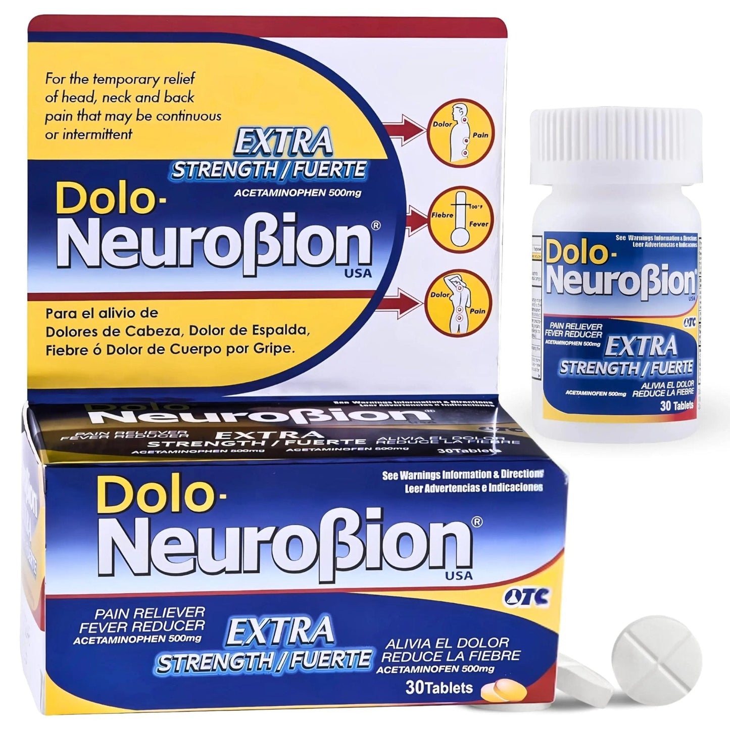 Dolo Neurobion 30 Tablets - Pain Reliever, Fever Reducer, Extra Strength, Fuerte, Alivia el Dolor, Reduce la Fiebre - Maple Wellness Supplements