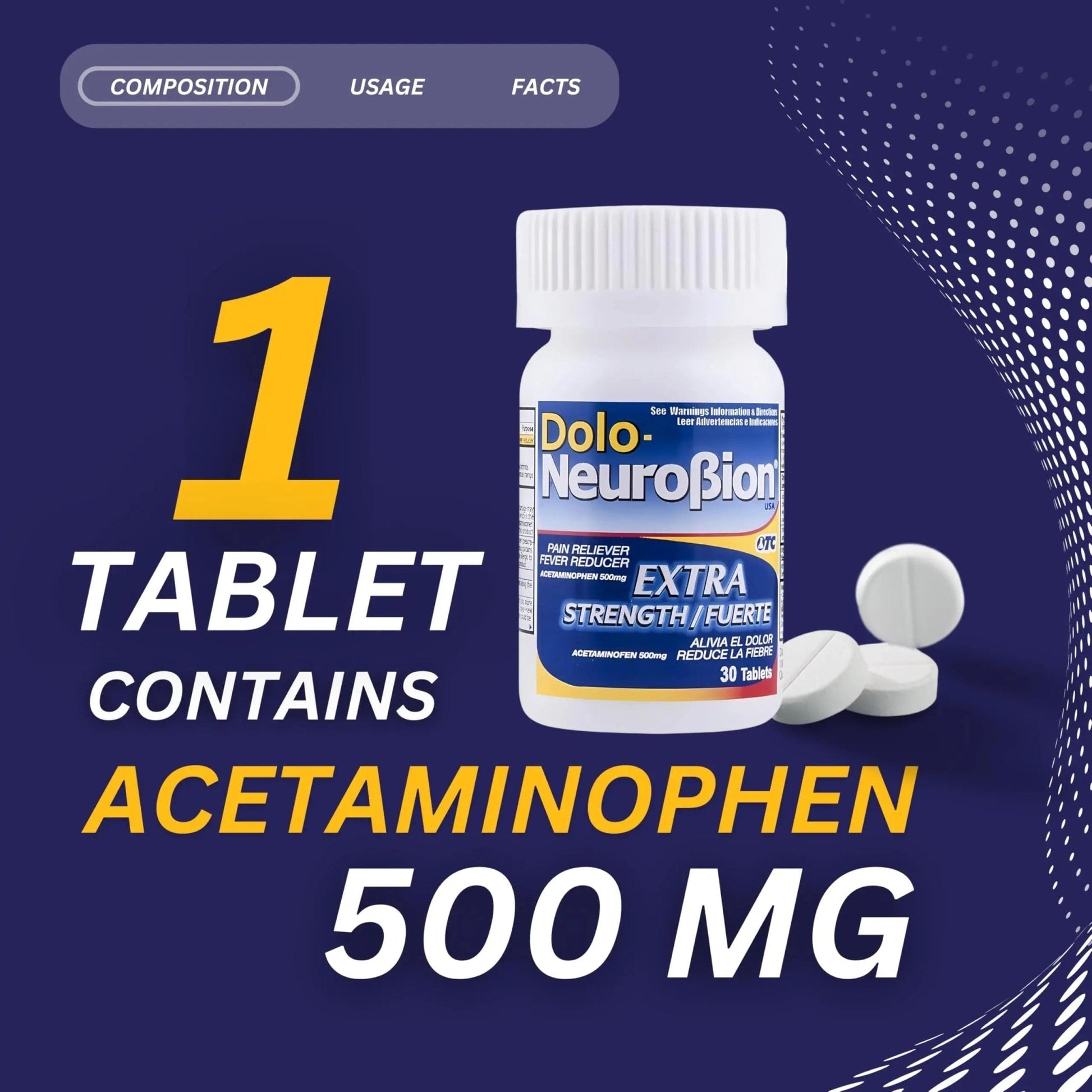 Dolo Neurobion 30 Tablets - Pain Reliever, Fever Reducer, Extra Strength, Fuerte, Alivia el Dolor, Reduce la Fiebre - Maple Wellness Supplements
