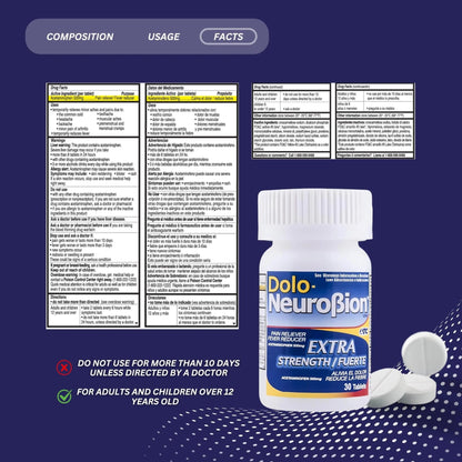 Dolo Neurobion 30 Tablets - Pain Reliever, Fever Reducer, Extra Strength, Fuerte, Alivia el Dolor, Reduce la Fiebre - Maple Wellness Supplements