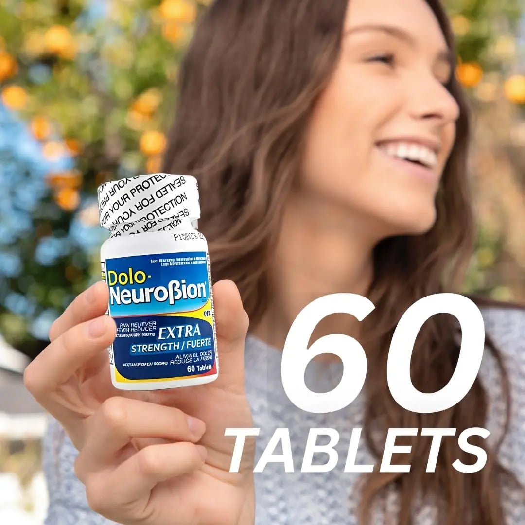 Dolo Neurobion Pain Reliever, Fever Reducer, Extra Strength. Alivia el Dolor,Reduce la Fiebre, Extra Fuerte. 60 Tablets. Acetaminophen 500 mg - Maple Wellness Supplements
