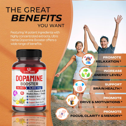 Dopamine Focus Supplement Ashwagandha 5000mg 5-HTP 50mg Rhodiola Rosea 2000mg - Maple Wellness Supplements