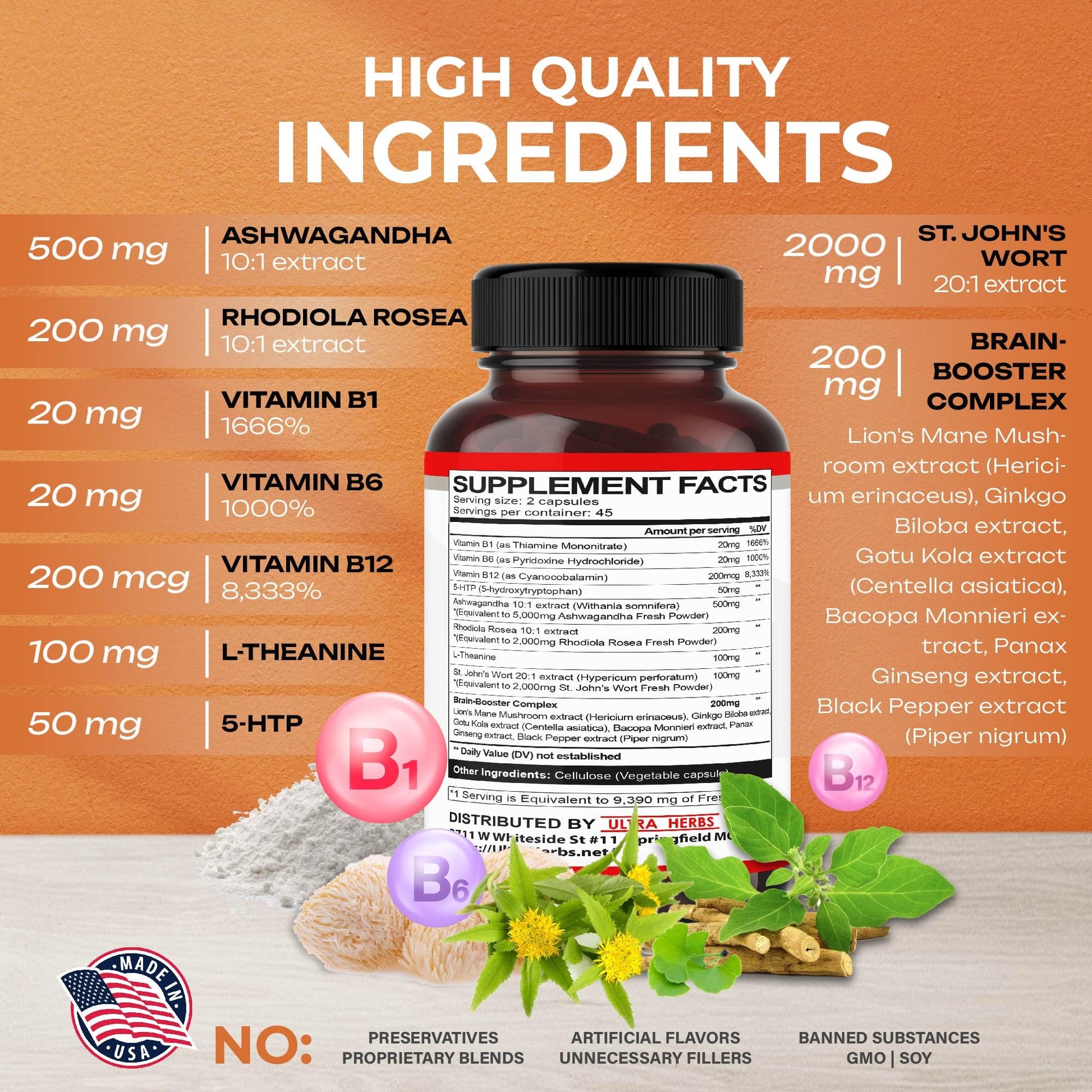 Dopamine Focus Supplement Ashwagandha 5000mg 5-HTP 50mg Rhodiola Rosea 2000mg - Maple Wellness Supplements