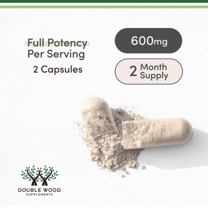 Double Wood Supplements Ashwagandha KSM 66 Organic and Clinically Studied Extract (600mg Per Serving, 120 Capsules, 60 Servings) - Maple Wellness Supplements