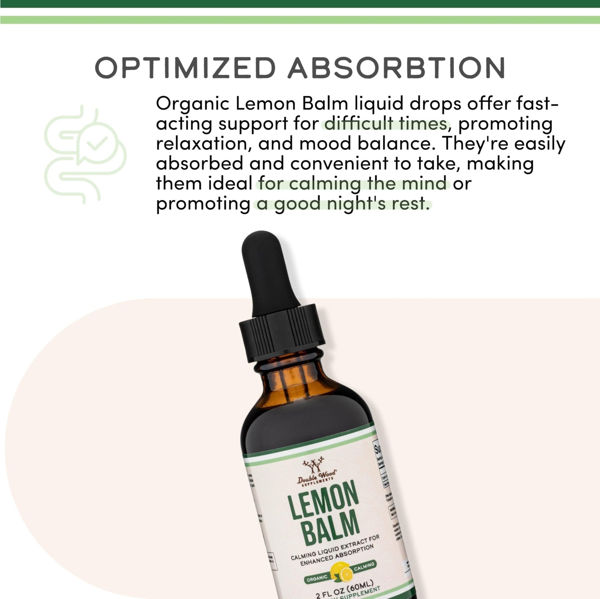 Double Wood Supplements Organic Lemon Balm Tincture - for Digestion & Relaxation 590mg - 2FL OZ, 120 Servings - Maple Wellness Supplements