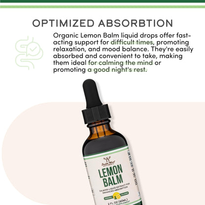Double Wood Supplements Organic Lemon Balm Tincture - for Digestion & Relaxation 590mg - 2FL OZ, 120 Servings - Maple Wellness Supplements