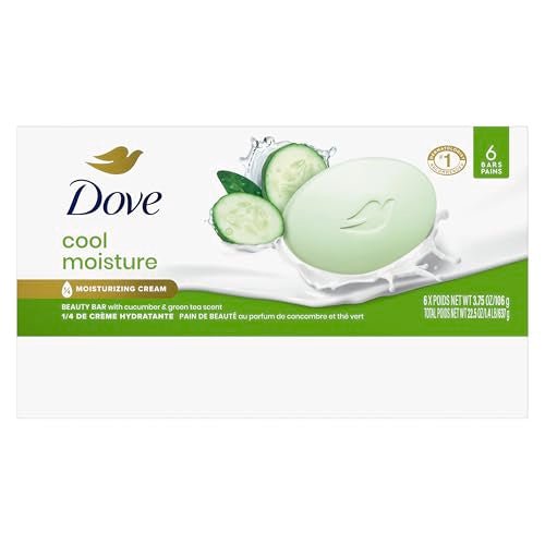 Dove Beauty Bar Soap Cool Moisture Cucumber & Green Tea Scent, 6 Bars for Refreshed Skin, Leaves Skin Refreshed 3.75 oz - Maple Wellness Supplements