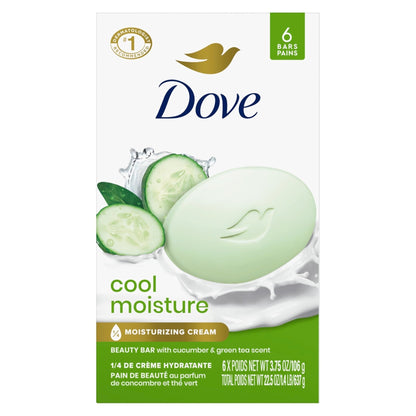 Dove Beauty Bar Soap Cool Moisture Cucumber & Green Tea Scent, 6 Bars for Refreshed Skin, Leaves Skin Refreshed 3.75 oz - Maple Wellness Supplements