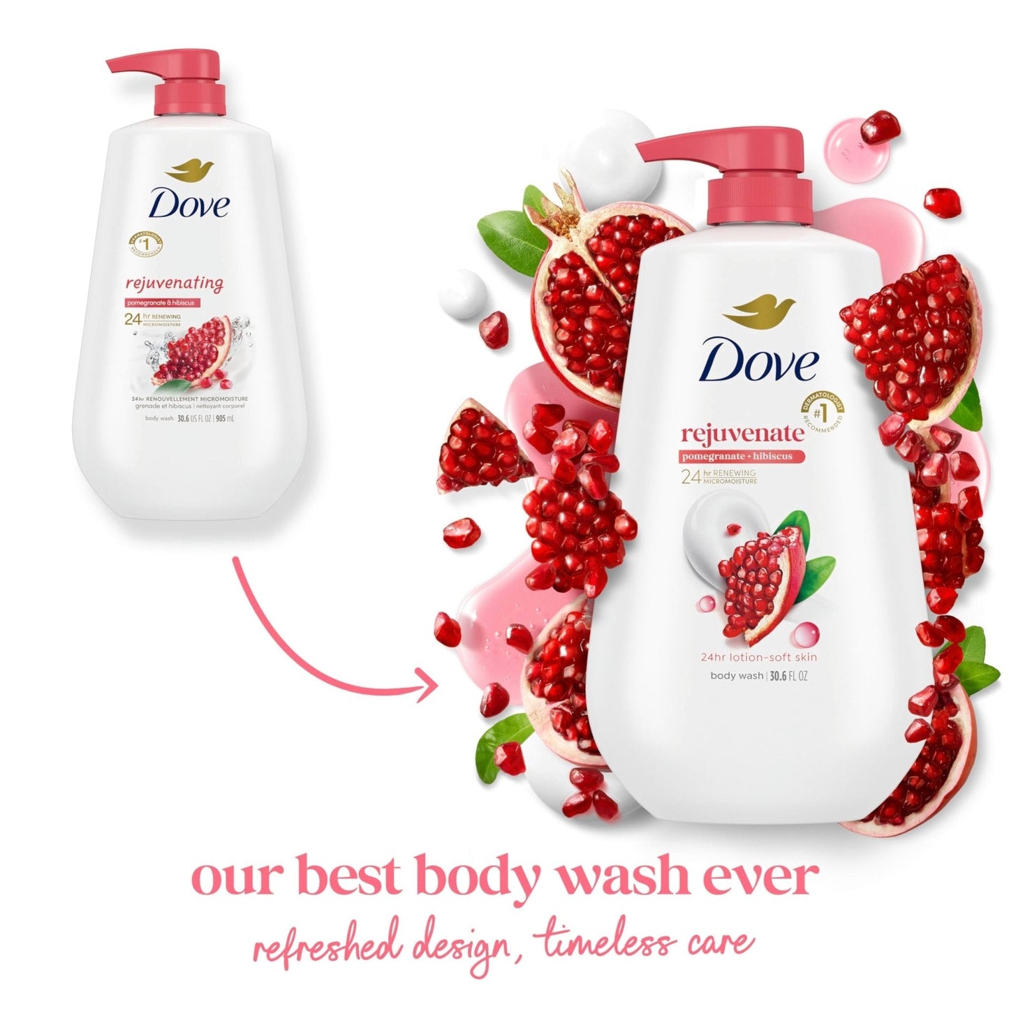 Dove Body Wash with Pump Rejuvenate Pomegranate & Hibiscus for 24hr Lotion-Soft Skin Moisturizing Skin Cleanser - Maple Wellness Supplements