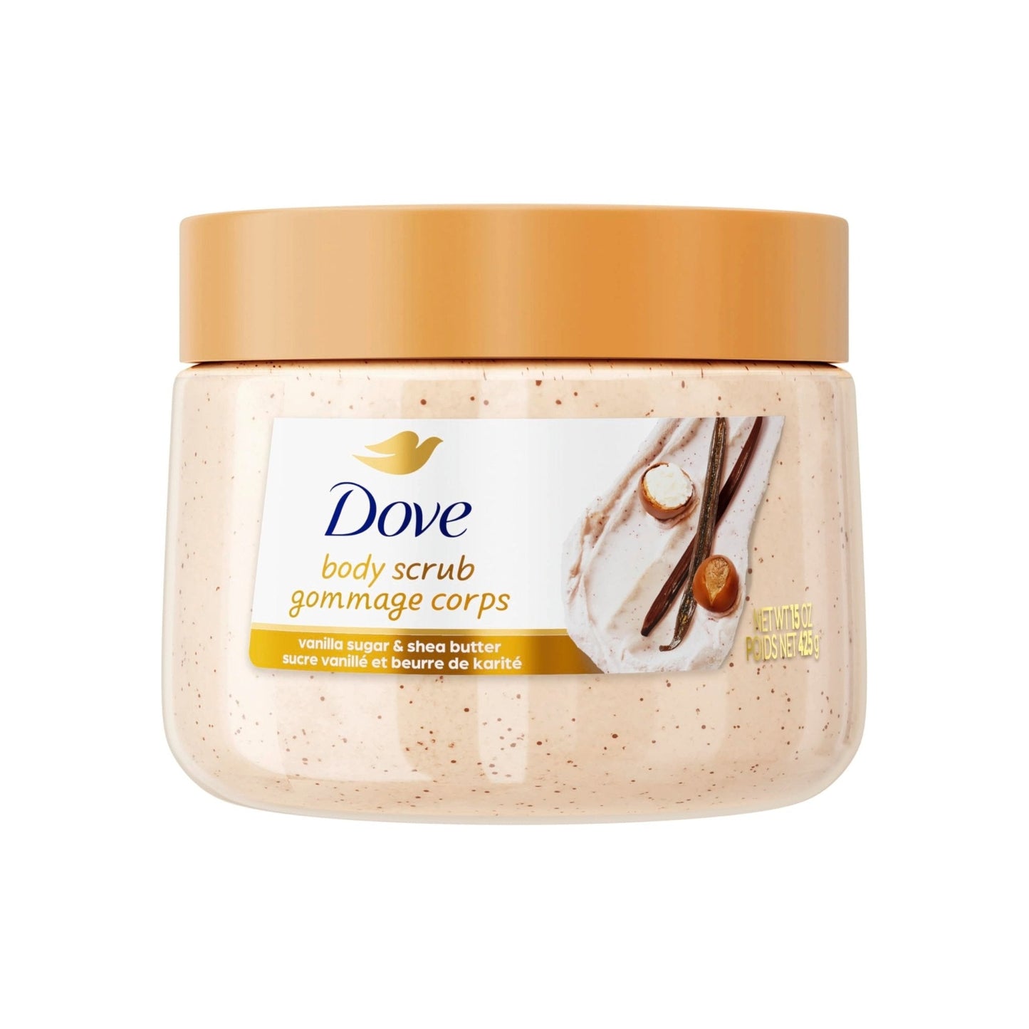Dove Vanilla Sugar & Shea Butter Body Scrub Exfoliates and Deeply Nourishes for Smooth, Radiant Skin 15 oz - Maple Wellness Supplements