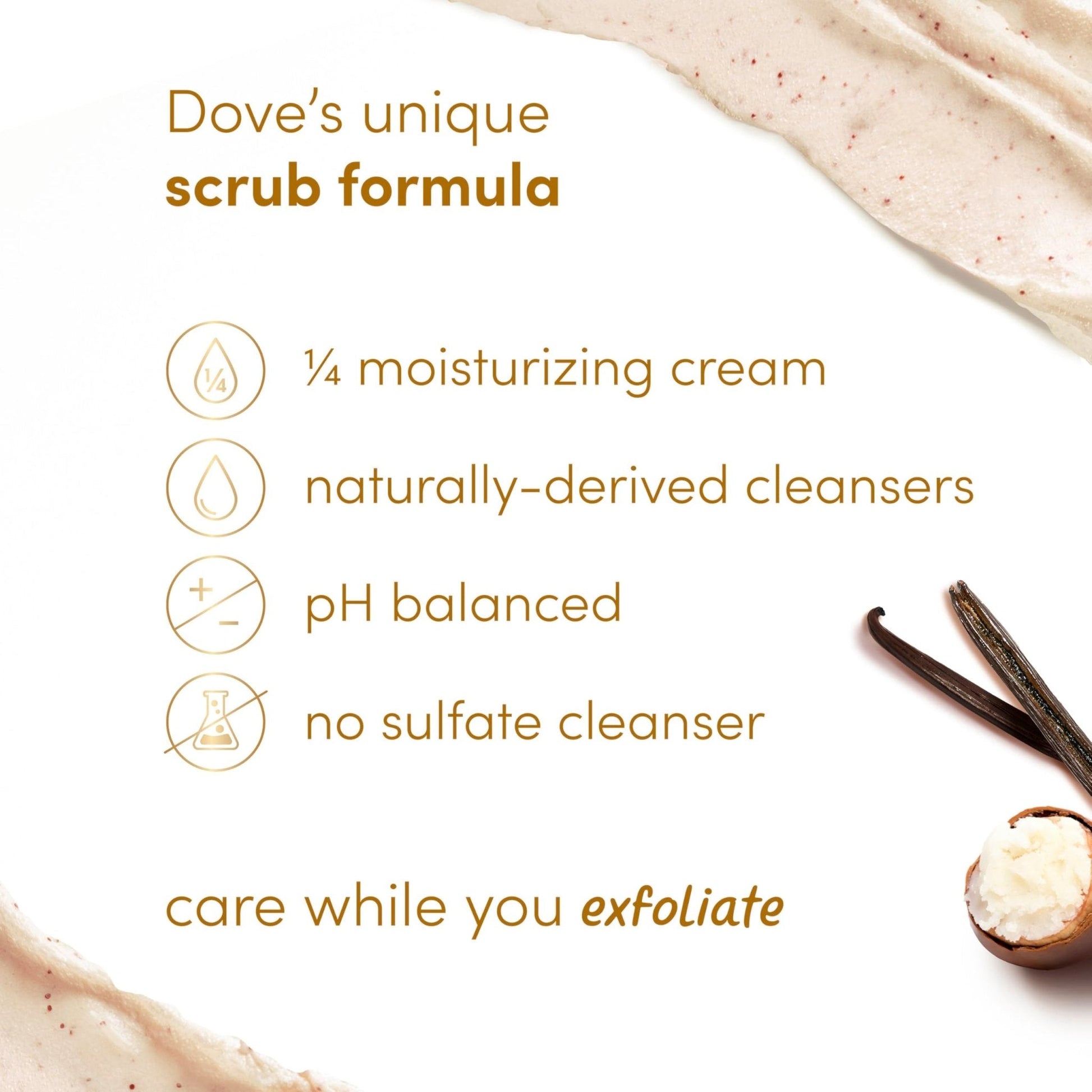 Dove Vanilla Sugar & Shea Butter Body Scrub Exfoliates and Deeply Nourishes for Smooth, Radiant Skin 15 oz - Maple Wellness Supplements