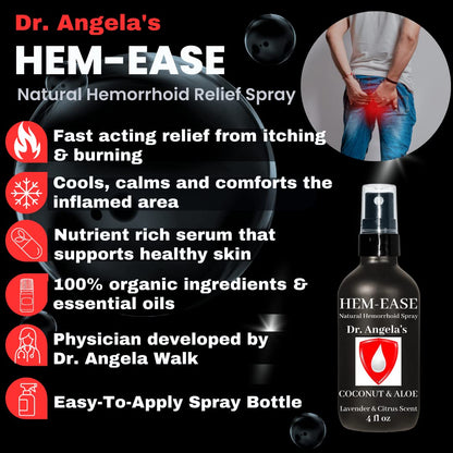 Dr. Angela's Hemorrhoid Treatment Spray | Organic Aloe Vera, Witch Hazel & Essential Oils Turmeric & Tea Tree | Natural Itching & Burning Relief Cream - Maple Wellness Supplements