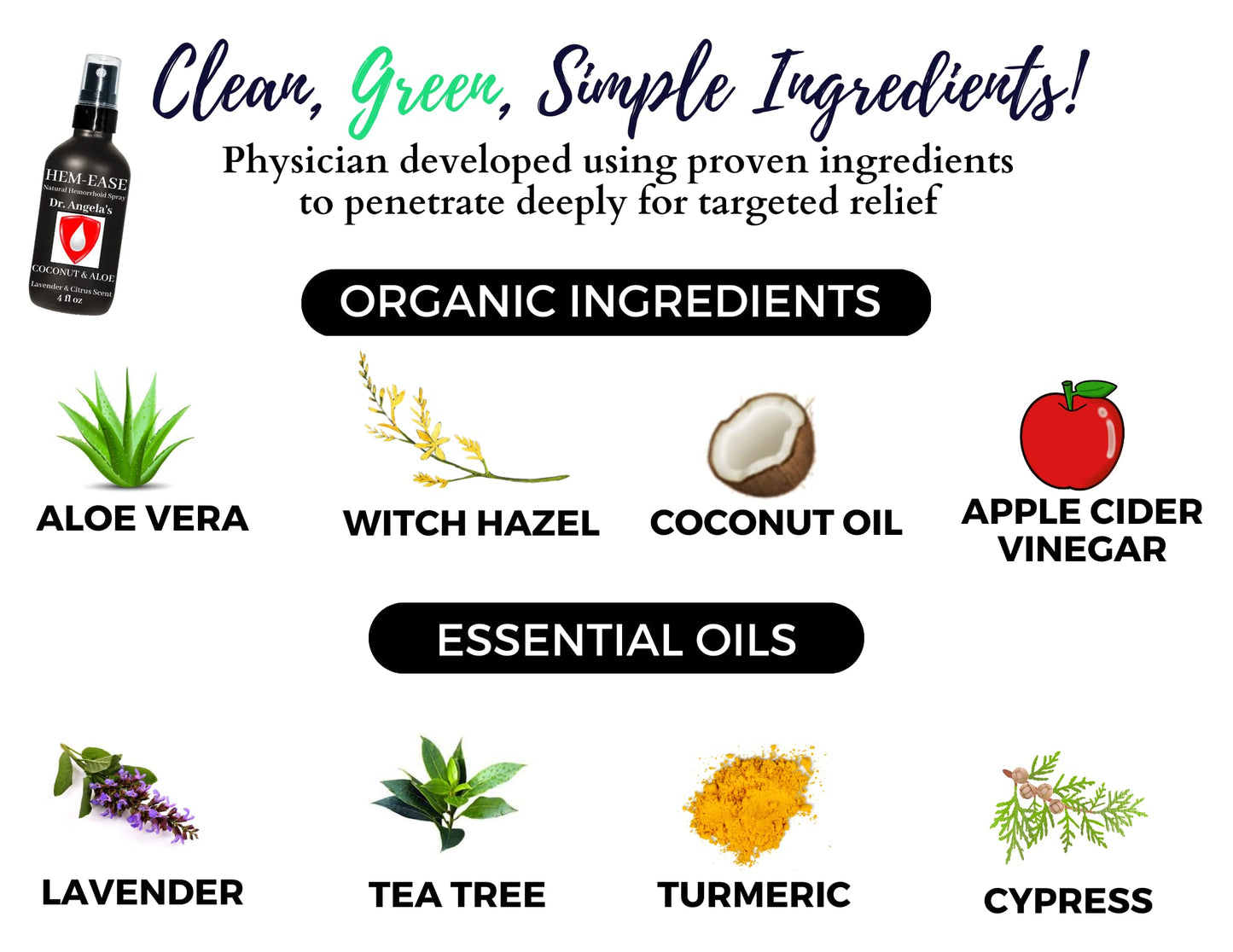 Dr. Angela's Hemorrhoid Treatment Spray | Organic Aloe Vera, Witch Hazel & Essential Oils Turmeric & Tea Tree | Natural Itching & Burning Relief Cream - Maple Wellness Supplements