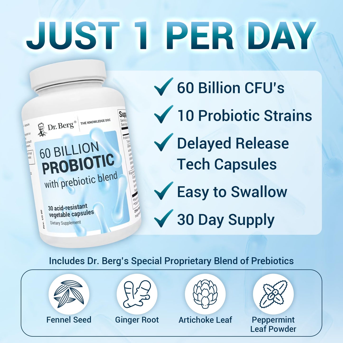 Dr. Berg 60 Billion Probiotic Supplement - Probiotics for Men & Women - Pre and Probiotics - Maple Wellness Supplements