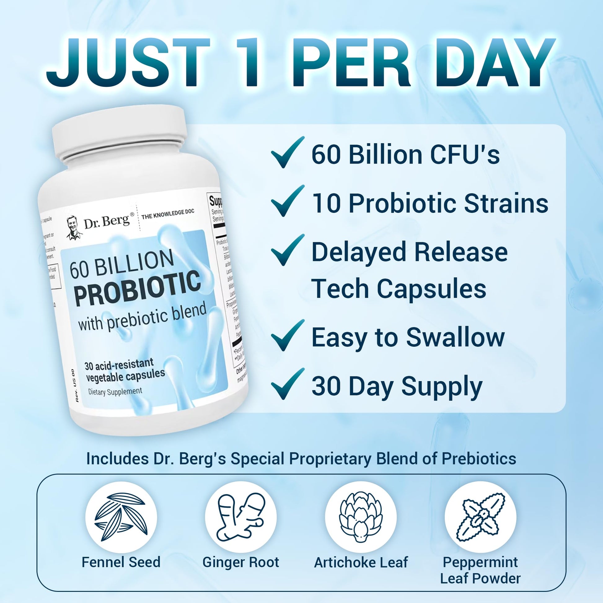 Dr. Berg 60 Billion Probiotic Supplement - Probiotics for Men & Women - Pre and Probiotics - Maple Wellness Supplements