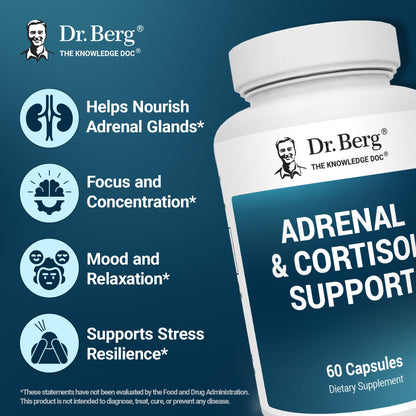 Dr. Berg Adrenal & Cortisol Capsules - Adrenal Supplement & Cortisol Manager - Mood, Focus, Relaxation and Stress Support - Adrenal Supplements with Ashwagandha Extracts - 60 Capsules - Maple Wellness Supplements