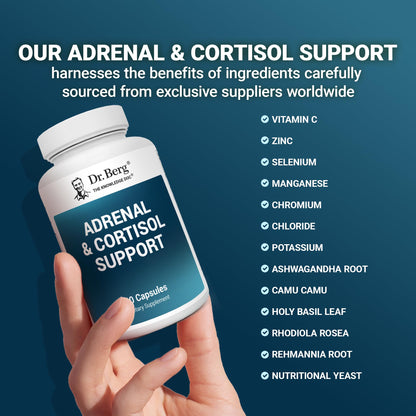 Dr. Berg Adrenal & Cortisol Capsules - Adrenal Supplement & Cortisol Manager - Mood, Focus, Relaxation and Stress Support - Adrenal Supplements with Ashwagandha Extracts - 60 Capsules - Maple Wellness Supplements