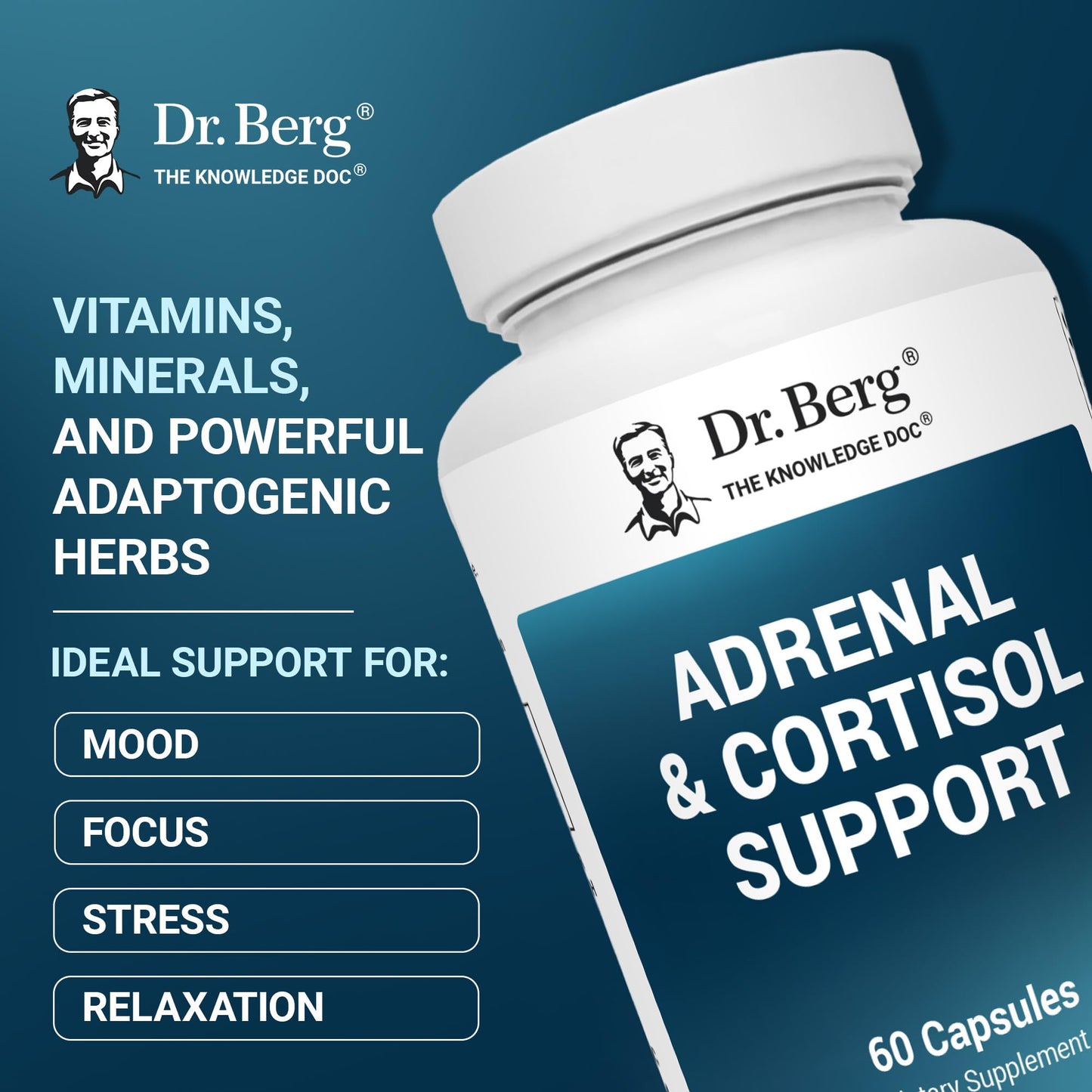 Dr. Berg Adrenal & Cortisol Capsules - Adrenal Supplement & Cortisol Manager - Mood, Focus, Relaxation and Stress Support - Adrenal Supplements with Ashwagandha Extracts - 60 Capsules - Maple Wellness Supplements