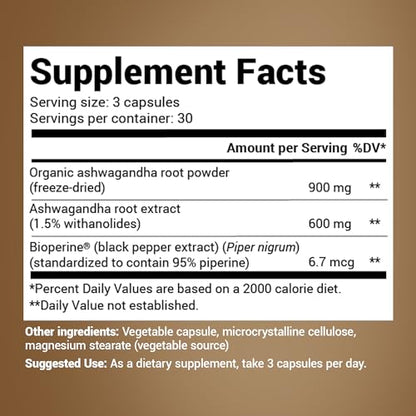 Dr. Berg Ashwagandha Capsules 1500mg - Includes Organic Ashwagandha Root - Maple Wellness Supplements