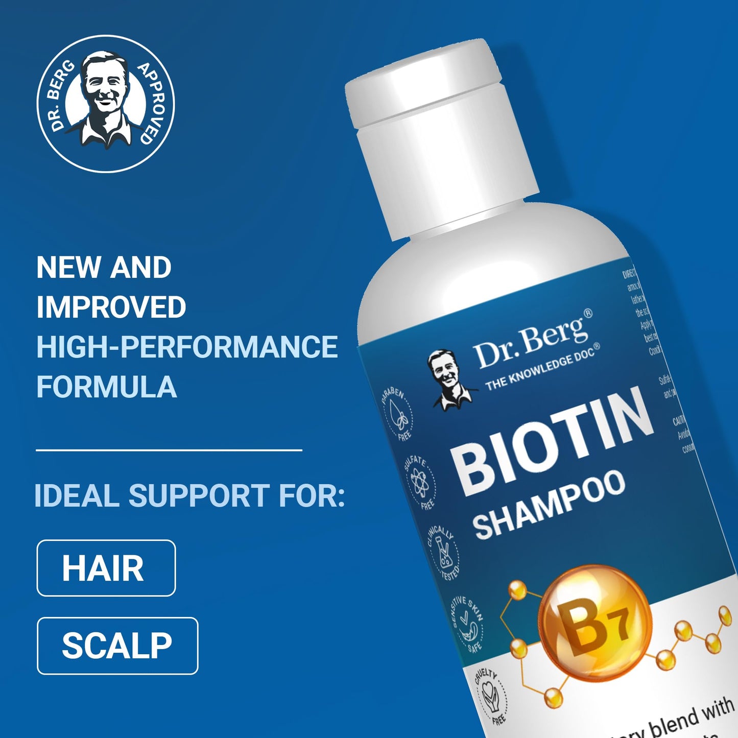 Dr. Berg Biotin Shampoo for Men & Women (Improved High-Performance Formula) - Independently Tested & Certified Paraben- Sulfate- & Silicone-Free - Infused w/Biotin, Argan Oil & Botanicals - 8 Fl oz - Maple Wellness Supplements
