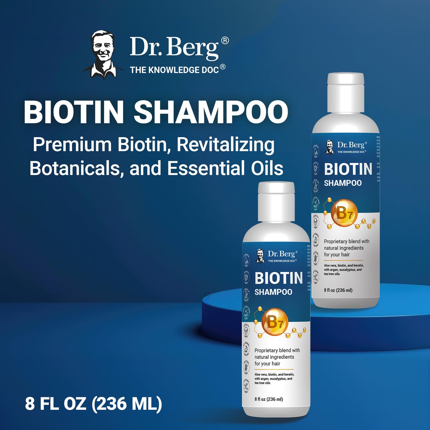 Dr. Berg Biotin Shampoo for Men & Women (Improved High-Performance Formula) - Independently Tested & Certified Paraben- Sulfate- & Silicone-Free - Infused w/Biotin, Argan Oil & Botanicals - 8 Fl oz - Maple Wellness Supplements