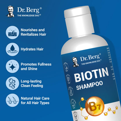 Dr. Berg Biotin Shampoo for Men & Women (Improved High-Performance Formula) - Independently Tested & Certified Paraben- Sulfate- & Silicone-Free - Infused w/Biotin, Argan Oil & Botanicals - 8 Fl oz - Maple Wellness Supplements