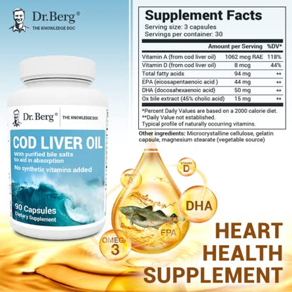 Dr. Berg Cod Liver Oil Capsules from Wild Caught Cod - No Smells or Bad Aftertaste - Maple Wellness Supplements