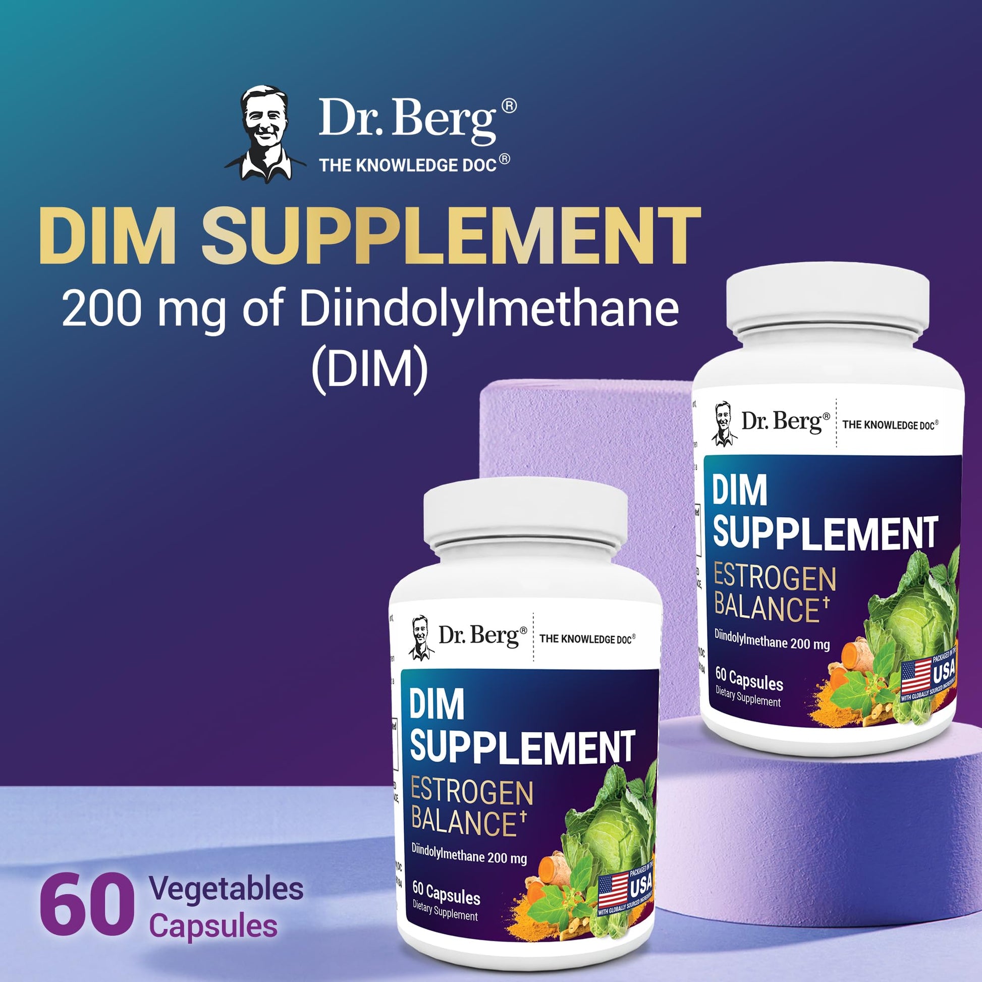 Dr. Berg DIM Supplement Estrogen Balance - Original Estrogen Supplement for Women with Diindolylmethane for Menstrual Symptoms & Menopause Relief & Black Pepper for Enhanced Absorption - 60 Capsules - Maple Wellness Supplements